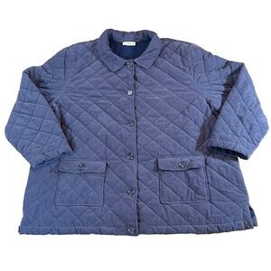 North Style Barn Coat Womens Blue Diamond Quilt Chore‎ Coat Jacket Flannel Trim